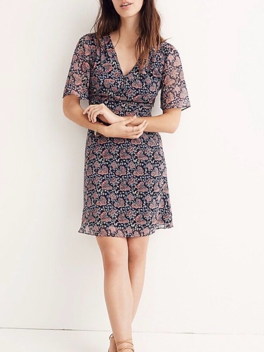 Madewell Navy Mini Dress with Pink Floral Print